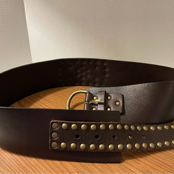 Linea Pelle Women Handmade Gen Brown Leather Brass Grommet Brass Buckle Belt main image 9